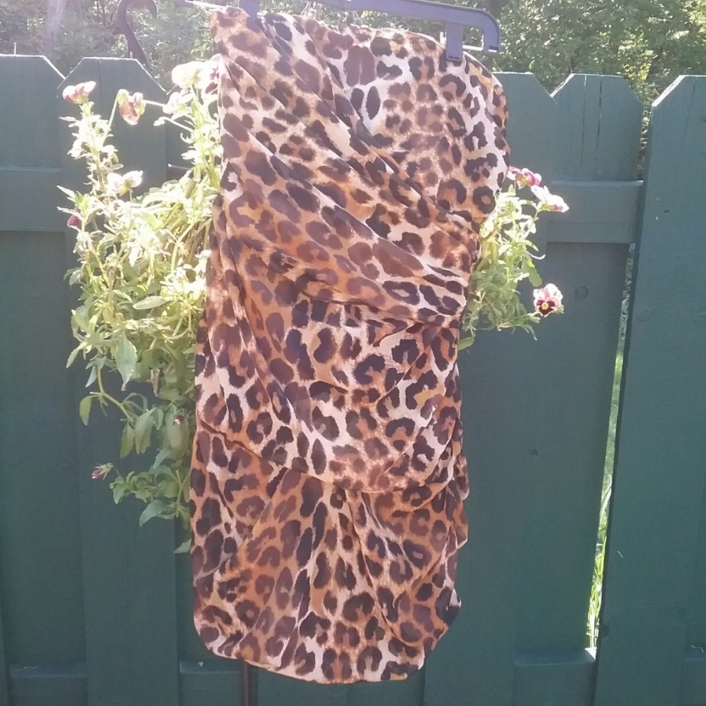 Y2K Vintage Express Leopard Print Mini Strapless Dress